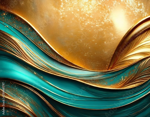 golden and aqua textured abstract background with metallic shimmer