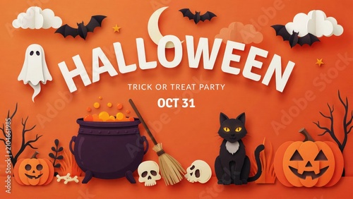 Festive halloween banner trick or treat party invitation