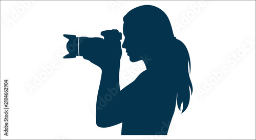 Cuadro en lienzo Photographer silhouette against a white background a dark blue graphic represent