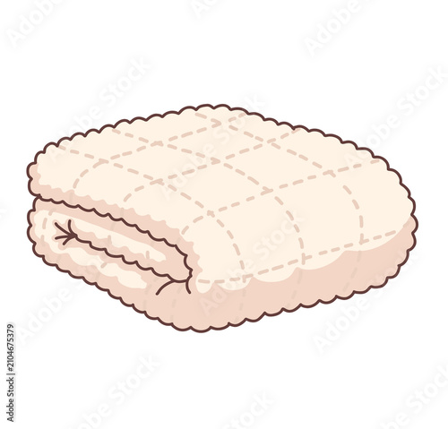 Gefaltete beige Kuscheldecke mit Steppmuster als Cartoon Illustration