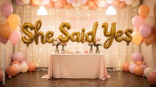 She Said Yes Engagement Party Decorations with Cake and Balloons