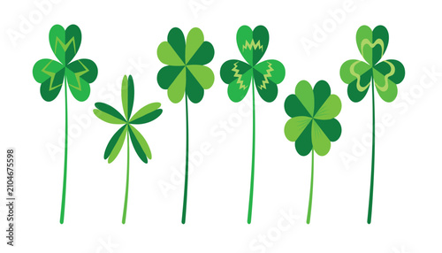 Cuadro en lienzo PrintSaint Patrick Day green shamrock and lucky clover vector set elements isola