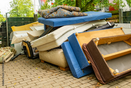 Фотография bulky waste reduction, large pile discarded furniture and mattress, Housing chan