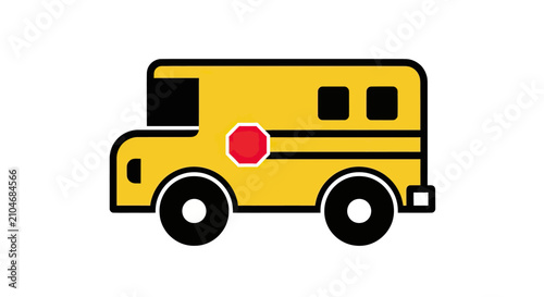 Fotografía Yellow school bus illustration with red stop sign arm.