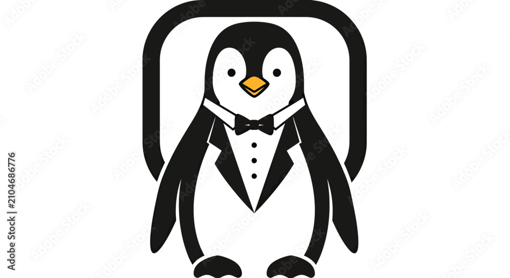 Fototapeta premium Penguin wearing a black tuxedo and bow tie.
