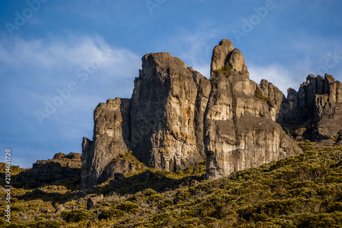 Rugged mountain peak with dramatic cliffs and rocky formations. Chirripo, Costa Rica, national park