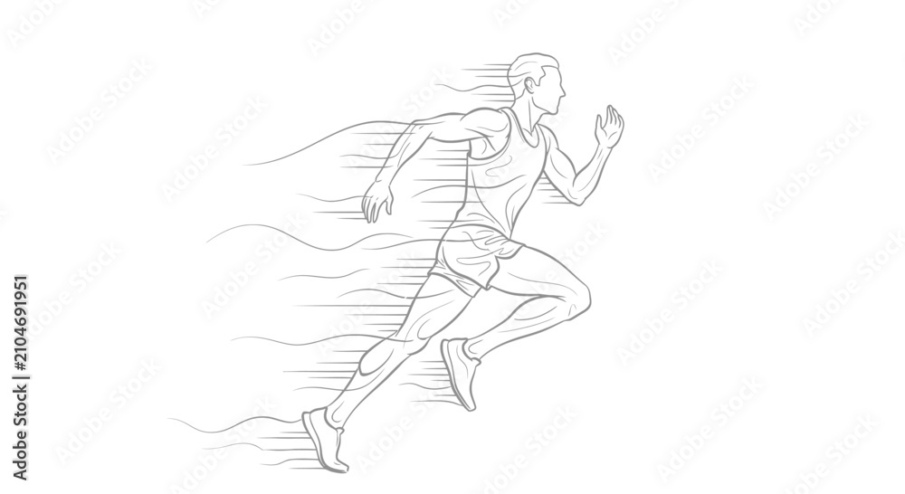 Obraz premium Dynamic Sketch of a Running Athlete with Speed Lines