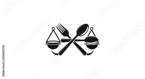 Fotografía Healthy Diet Balance Concept with Cutlery Scale Icon