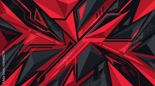 Geometric shards in shades of red and black form a sharp and aggressive high-energy composition.