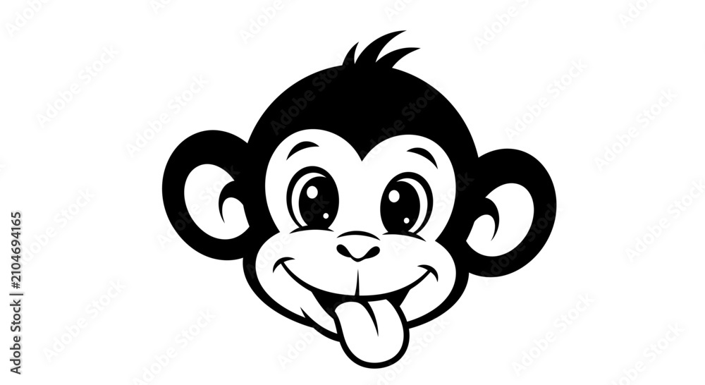 Obraz premium Cute Cartoon Monkey Face Vector Illustration
