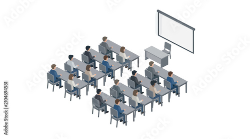Isometric 3D Illustration of People in a Classroom Seminar Room