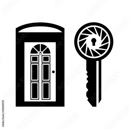 door and key black and white design vector art