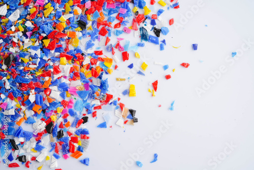 Obraz na płótnie Plastic colorful pieces recycling shredded for industrial use.