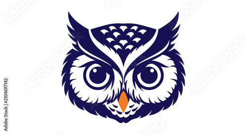 Bilde på lerret Stylized blue and orange owl head illustration
