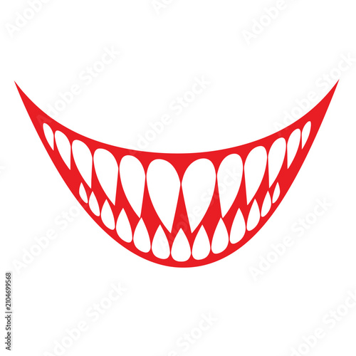 Tableau sur toile stylized red grinning mouth with sharp pointed teeth, cartoonish horror smile, s