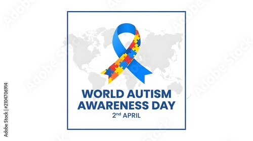 World autism awareness day campaign with puzzle ribbon and global map