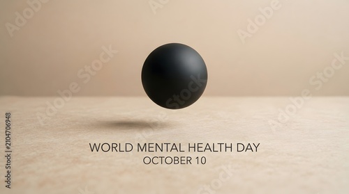 World mental health day concept with floating black sphere