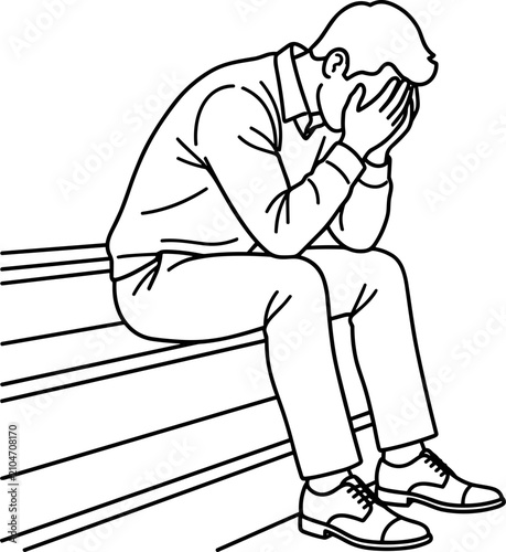 Cuadro en lienzo A line drawing of a man sitting alone feeling depressed and hopeless