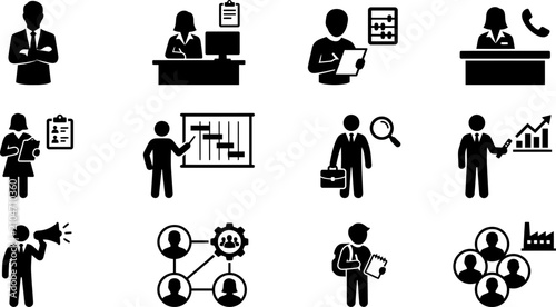 Bild auf Leinwand Set of black business and professional office icons.