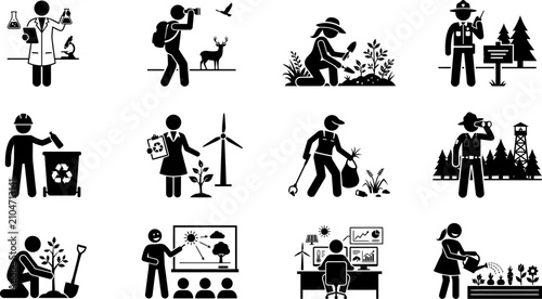 Konstfotografi Set of environmental and conservationist professional stick figure icons