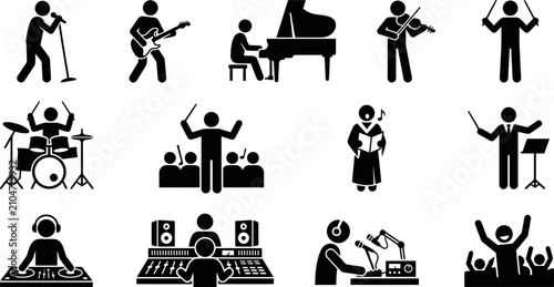 Fotografía Set of stick figure music and performing arts icons.