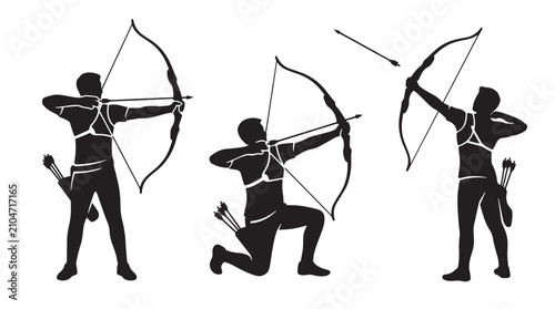 Photos Archery Silhouette Set with Archers Aiming Bow and Arrows for Sports Competition