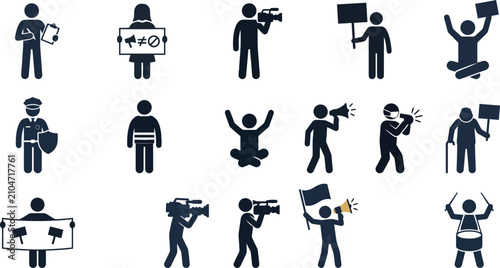 Konstfotografi Set of stick figure icons representing various protest and demonstration activities