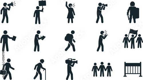 фотографія Set of protest and demonstration stick figure icons.