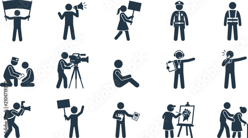 Φωτογραφία Set of human stick figure icons representing protest and social activism
