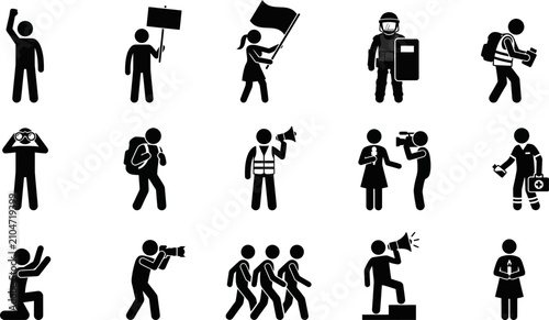 Canvastavla Set of protest and demonstration stick figure icons.