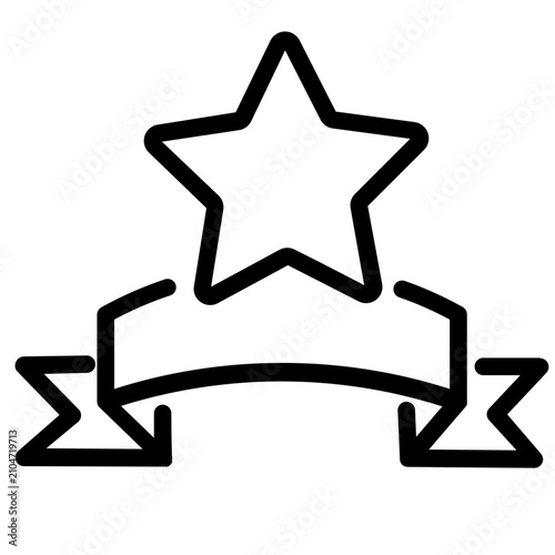 Star with ribbon banner line icon, winner championship template vector illustration