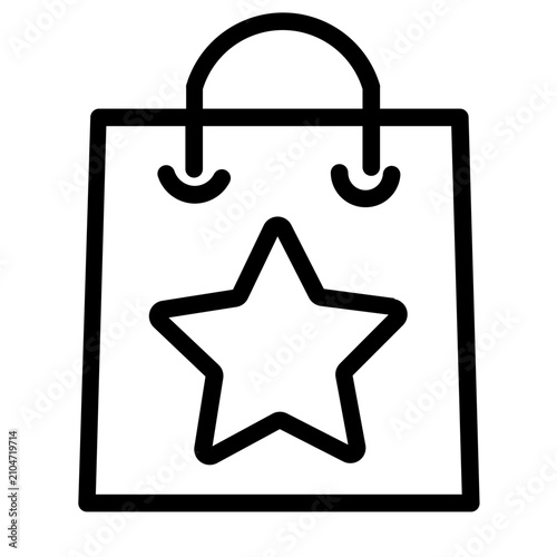 Shopping bag with star line icon, premium product purchase wishlist vector
