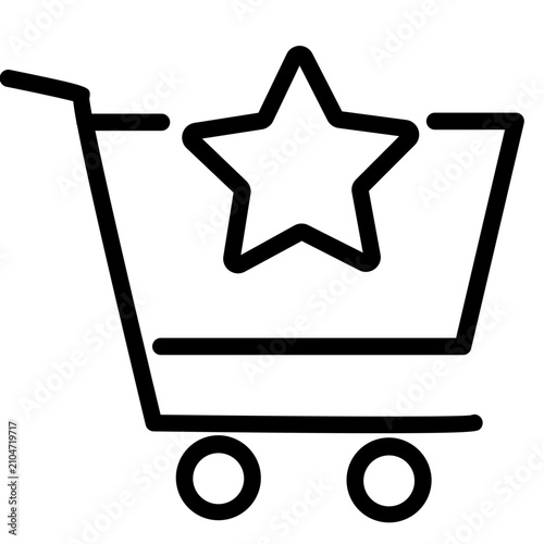 Shopping cart with star line icon, favorite wishlist e-commerce vector
