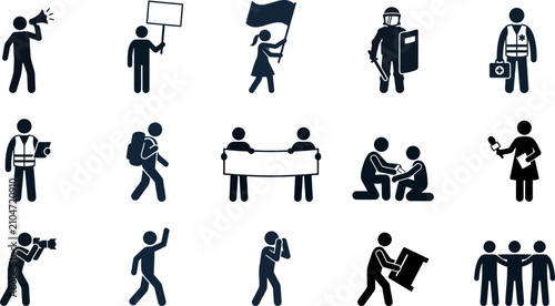 Set of stick figure icons depicting protesters and civil rights activists.