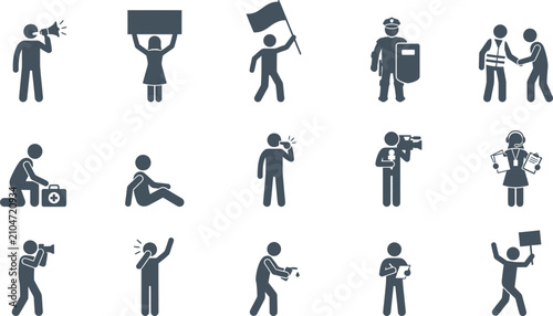 Принти на полотні Set of protest and demonstration icons depicting civil action and public gatherings