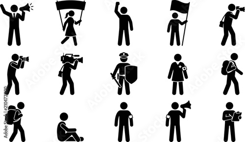 Photography Set of black silhouette icons depicting protest and social unrest