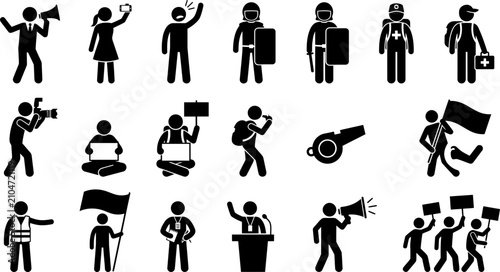 Fotografie Set of protest and demonstration stick figure icons.