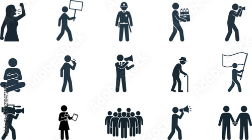 Set of human stick figure icons representing protest and social activism.