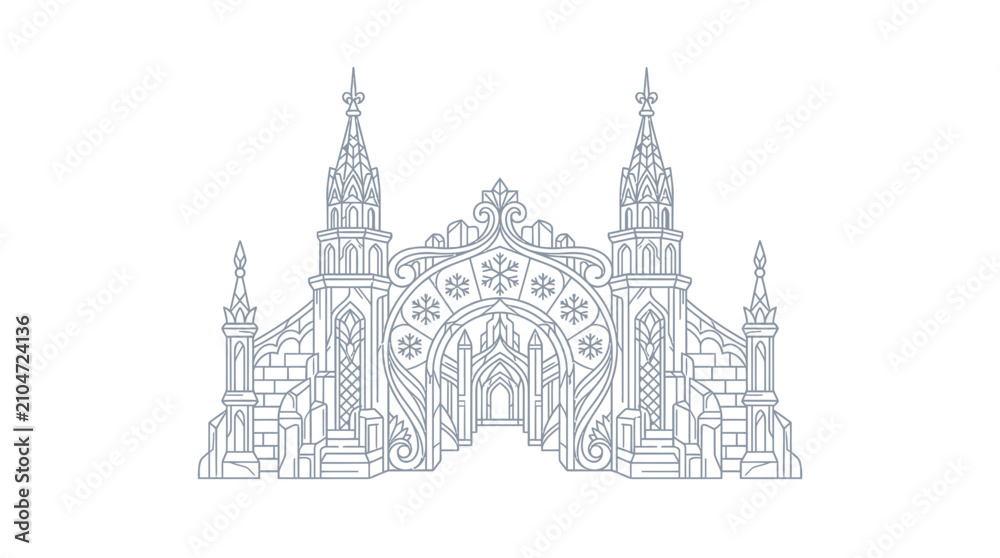 Fototapeta premium Ice Palace Gate Line Art Illustration