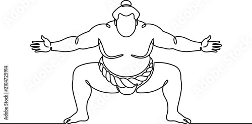 Slika na platnu Continuous line drawing of a Japanese sumo wrestler in starting stance
