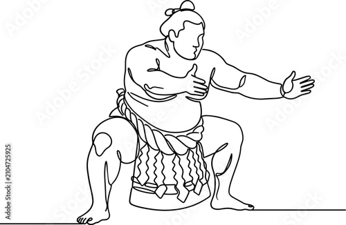 Obraz na płótnie Continuous one line drawing of a Japanese sumo wrestler in fighting stance