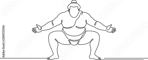 Tablou pe pânză Continuous line drawing of a sumo wrestler in a squatting stance.