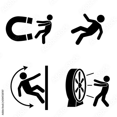 Konstfotografi Physics Force Concepts Stickman Icons Set
