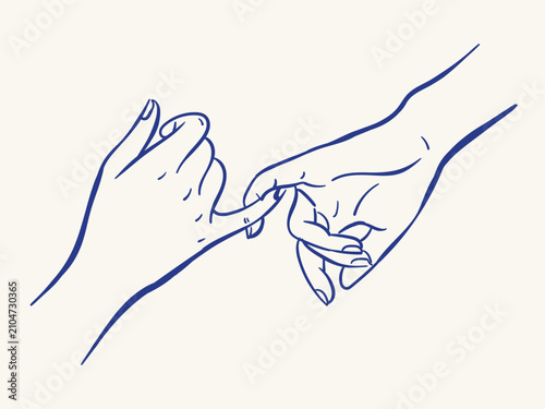 Принти на полотні Blue line art illustration of two hands making a pinky promise gesture