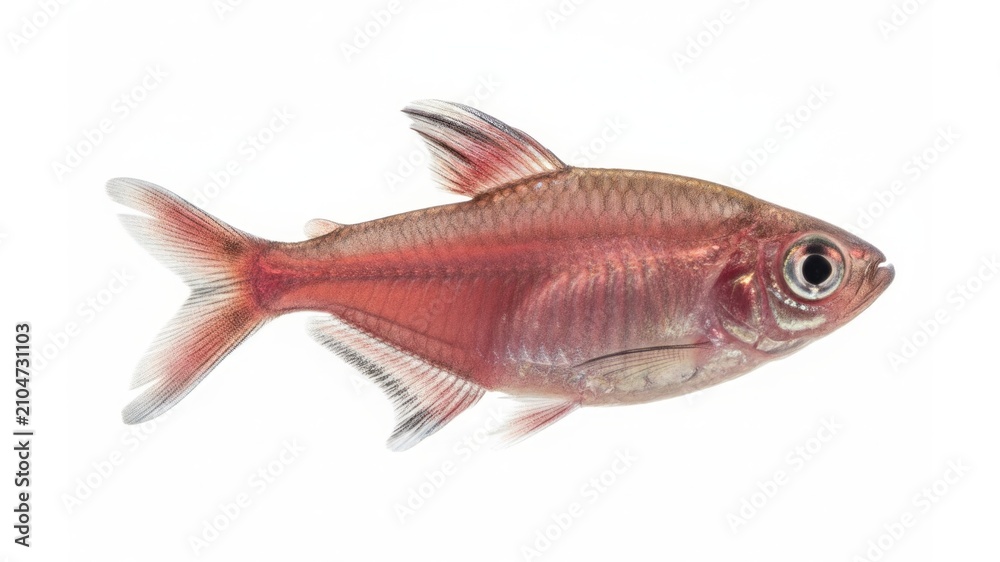 Fototapeta premium Red phantom tetra fish swimming isolated on white background