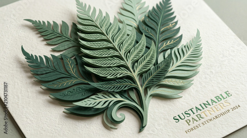 3D Paper Cut Art of Green Fern Leaves for Sustainable Forest Stewardship and Environmental Conservation