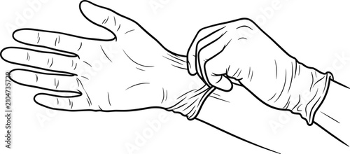 Quadro su tela Illustration of hands putting on medical protective gloves.
