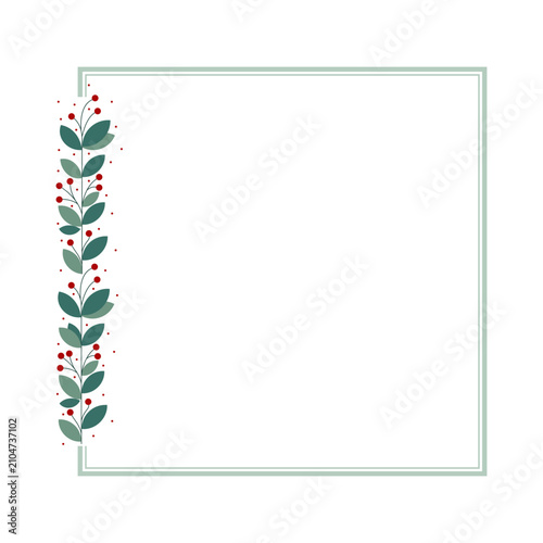 Green Square Border Frame With Green Leaves And Red Cherries