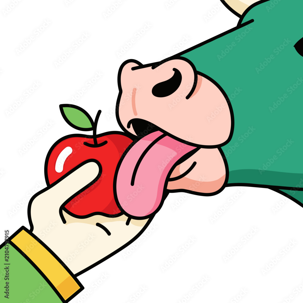 Obraz premium Bull Licking Red Apple