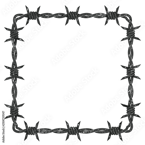 Rectangular frame made of barbed wire with sharp spikes